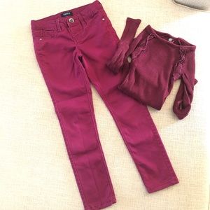 Girl’s Burgundy Outfit Maroon Pants Top